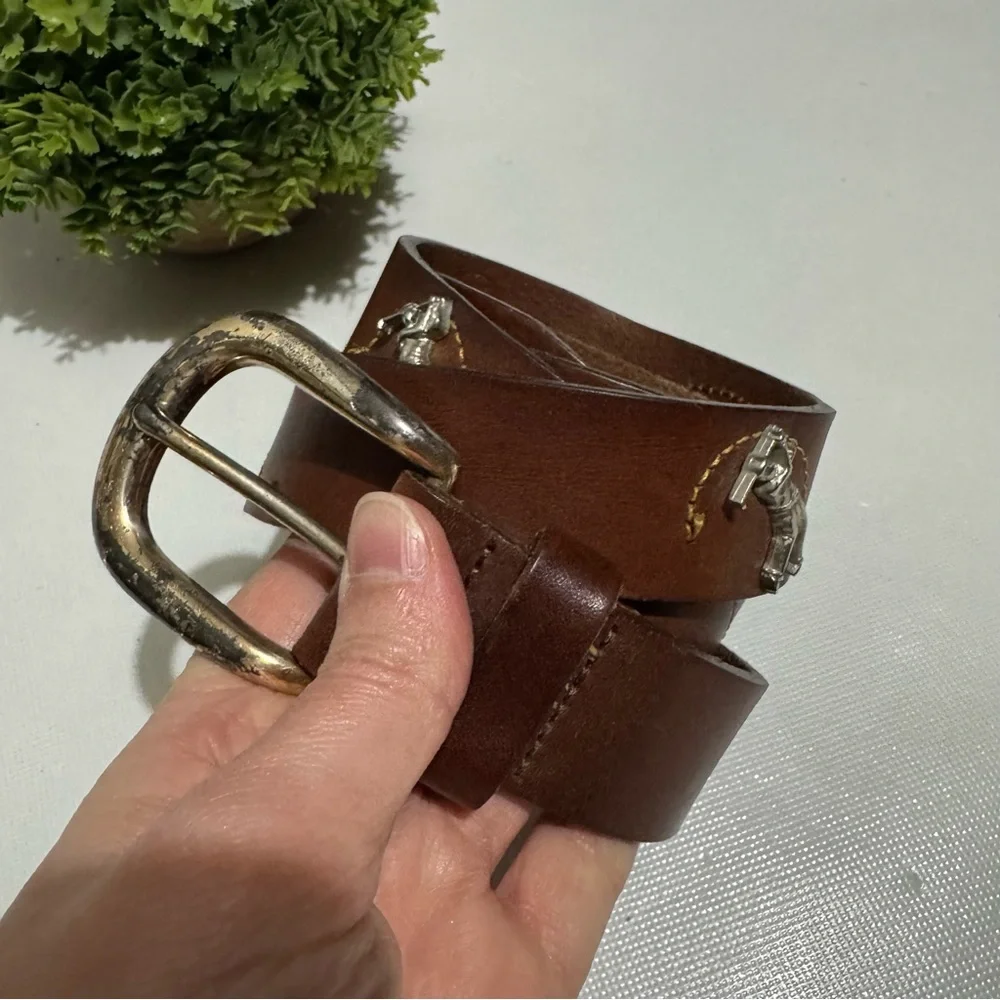 Cole Haan Vintage Brown Leather Solver Gold Golfer Belt Mens Size‎ 38 Sporty